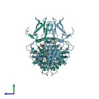 PDB entry 6ne9 coloured by chain, side view.