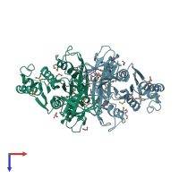 PDB entry 6ne9 coloured by chain, top view.