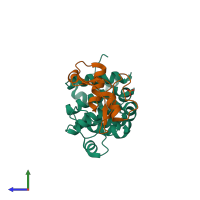 PDB entry 6nep coloured by chain, side view.