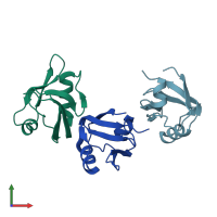 PDB entry 6nh9 coloured by chain, front view.