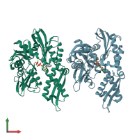 PDB entry 6nhk coloured by chain, front view.