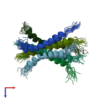 PDB entry 6nhw coloured by chain, ensemble of 15 models, top view.