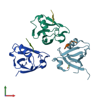 PDB entry 6nid coloured by chain, front view.