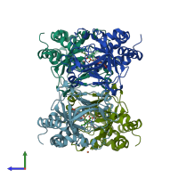 PDB entry 6nie coloured by chain, side view.