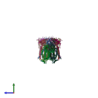 PDB entry 6nin coloured by chain, side view.