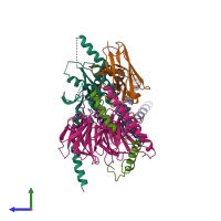 PDB entry 6niy coloured by chain, side view.