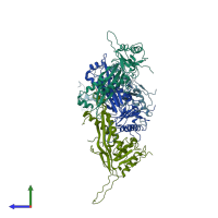 PDB entry 6nj8 coloured by chain, side view.