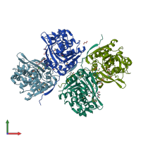 PDB entry 6nkf coloured by chain, front view.