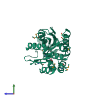 PDB entry 6nkg coloured by chain, side view.