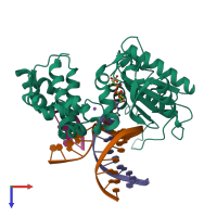 PDB entry 6nkt coloured by chain, top view.