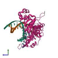 PDB entry 6nkw coloured by chain, side view.