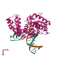 PDB entry 6nkw coloured by chain, top view.