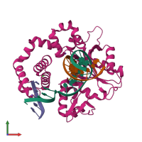 PDB entry 6nkx coloured by chain, front view.