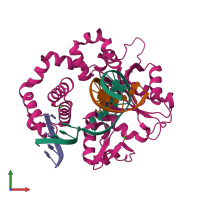 PDB entry 6nky coloured by chain, front view.