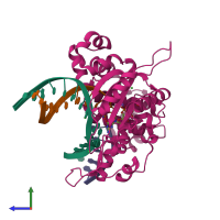 PDB entry 6nky coloured by chain, side view.