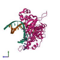 PDB entry 6nkz coloured by chain, side view.