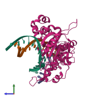 PDB entry 6nl0 coloured by chain, side view.