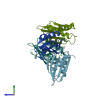PDB entry 6nlq coloured by chain, side view.