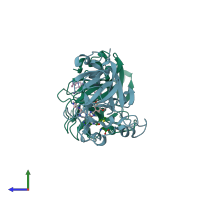 PDB entry 6nm4 coloured by chain, side view.