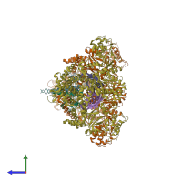 PDB entry 6nm9 coloured by chain, side view.