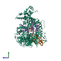 PDB entry 6nmc coloured by chain, side view.