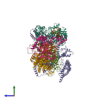 PDB entry 6nmi coloured by chain, side view.