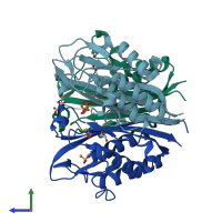 PDB entry 6nmo coloured by chain, side view.