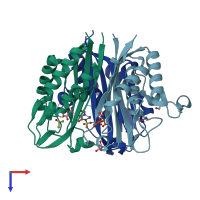 PDB entry 6nmo coloured by chain, top view.