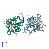 PDB entry 6nnd coloured by chain, top view.