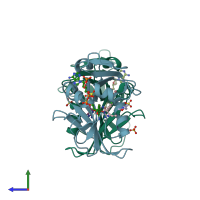 PDB entry 6nni coloured by chain, side view.