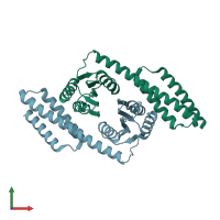 PDB entry 6now coloured by chain, front view.