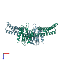 PDB entry 6now coloured by chain, top view.