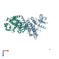 PDB entry 6npv coloured by chain, top view.