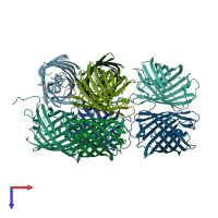 PDB entry 6nqn coloured by chain, top view.