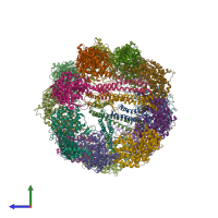 PDB entry 6nrd coloured by chain, side view.