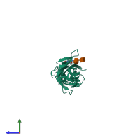 PDB entry 6ns1 coloured by chain, side view.
