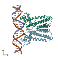 PDB entry 6nsm coloured by chain, front view.