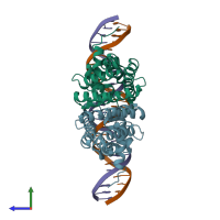 PDB entry 6nsm coloured by chain, side view.