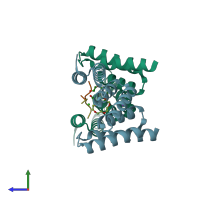PDB entry 6nsv coloured by chain, side view.