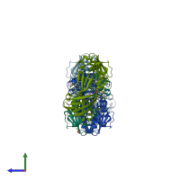 PDB entry 6nt2 coloured by chain, side view.