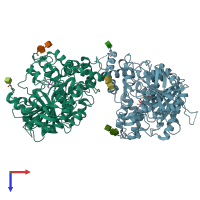 PDB entry 6nth coloured by chain, top view.