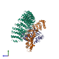 PDB entry 6nts coloured by chain, side view.