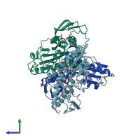 PDB entry 6ntv coloured by chain, side view.