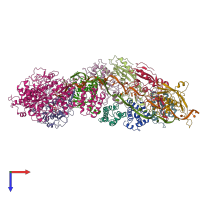 PDB entry 6nud coloured by chain, top view.