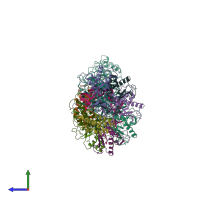 PDB entry 6nue coloured by chain, side view.