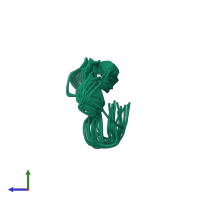 PDB entry 6nug coloured by chain, ensemble of 20 models, side view.