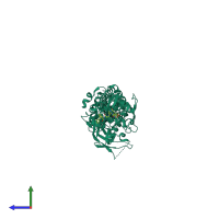 PDB entry 6nuq coloured by chain, side view.