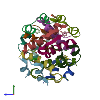 PDB entry 6nwv coloured by chain, side view.