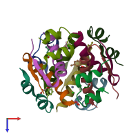 PDB entry 6nwv coloured by chain, top view.