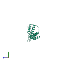 Monomeric assembly 1 of PDB entry 6nx4 coloured by chemically distinct molecules, side view.